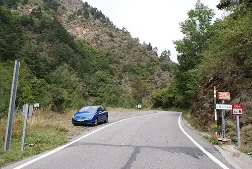 La fin de la route andorrane CG-6 à la frontière hispano-andorrane.