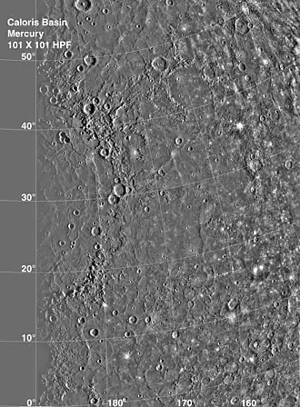 Le bassin Caloris sur la planète Mercure.