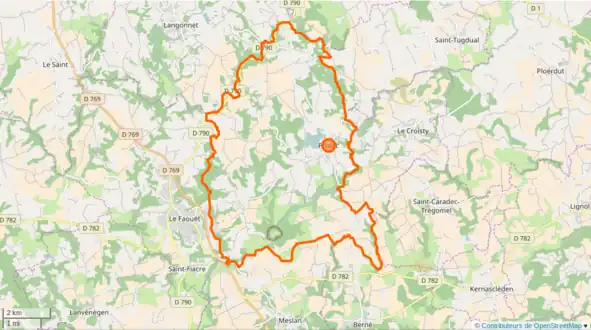 Carte en couleurs représentant les limites d'une commune.