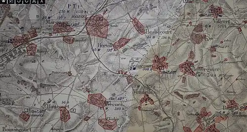 Carte montrant l'étendue des destructions d'Hervilly.
