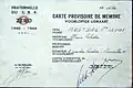 Carte de membre provisoire de la fraternelle du sra Zéro 1947.