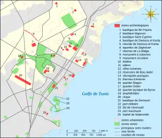 Plan des divers éléments du site archéologique de Carthage