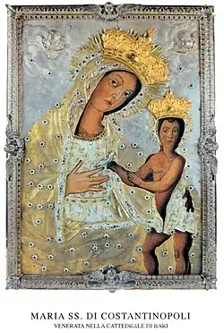 L'icône d'Hodigitria du XVIe&nbsp;siècle avec sa riza.