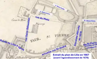 Rue Saint-Sébastien et rue du Metz sur plan de 1667