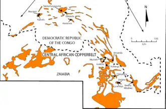 Situation des gisements de cuivre autour de la frontière.