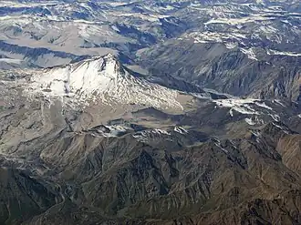 Vue aérienne du volcan.