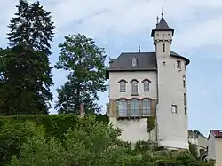 Face ouest vue depuis la rive de la Moselle. Le parc est à gauche.