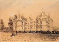 Le château du Lude au XIXe siècle, dessiné par Hubert Clerget.