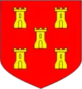 De gueules à cinq châteaux d'or posés en sautoir.