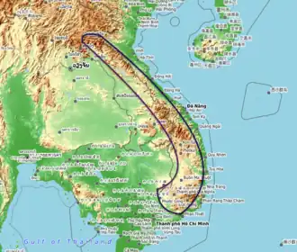 Localisation de la chaîne Annamitique en Indochine.