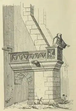 Le côté nord : contrefort et chaire extérieure (dessin : Charles Winkler).