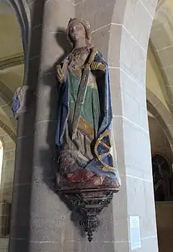 Chamboulive, statue en pierre calcaire avec peinture polychrome du XVe&nbsp;siècle.