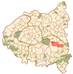 Carte de la petite couronne parisienne, avec le territoire de Champigny-sur-Marne en rouge.