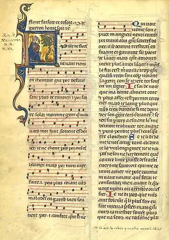 Thibaud, roi de Navarre, dans le chansonnier Cangé (XIIIe siècle).