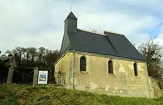 Vue de la façade ouest de la chapelle de la Chevalette, dans le quartier et ancienne commune d'Indre-et-Loire de Vallières.