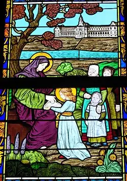 « Comment sainte Anne instruisit la Sainte Vierge ». Le sanatorium et la chapelle de Pen Bron sont représentés.