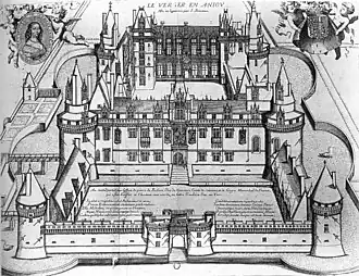 Château du Verger, gravure dédiée à Anne de Rohan-Guéméné (1606-1685).