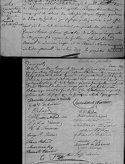Acte de mariage entre François Marie Thomas Chevalier de Lorimier et Marguerite Henriette Cadieux. 10 janvier 1832. Paroisse Notre-Dame de la ville de Montréal.