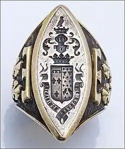 Chevalière du prince de Norreys  Devise: "Sic Fortes Nominantur" Parti : Gaillard de Longjumeau, Orléans-Angoulême