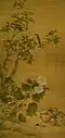 Ma Quan&nbsp;(en), fin 17e-début 18e, Bulbul de Chine et hibiscus en fleurs. Rouleau suspendu, encre et couleurs sur soie