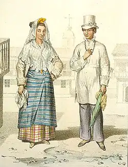 Baro't saya porté par un couple de mestizo de sangley' par Jean Mallat de Bassilan (vers 1846)