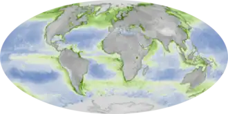 Carte mondiale de la concentration des océans en chlorophylle (2021) ;