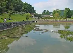 L'abbaye depuis le vivier.
