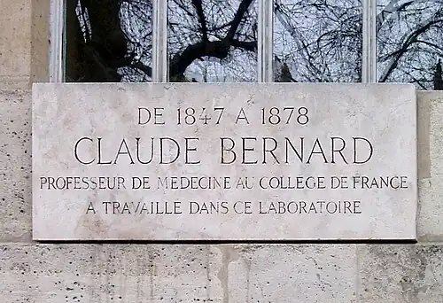 Plaque en hommage à Claude Bernard.