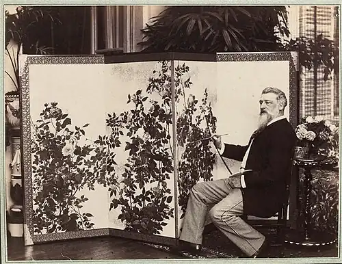 Gustave Popelin, Claudius Popelin-Ducarre, assis, en train de peindre, photographie, Paris, musée d'Orsay.