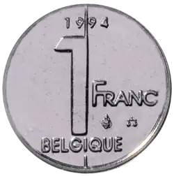 La dernière pièce de 1 franc belge, datant de 1994.