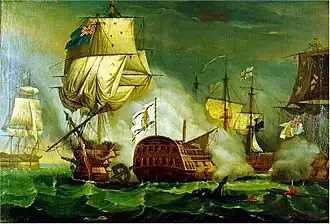 Le combat du Santa María pendant la première bataille du cap Saint-Vincent de 1780. Œuvre anonyme du XIXe&nbsp;siècle.