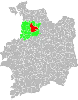 Vue d'une carte indiquant l'emplacement d'une commune dans son département.