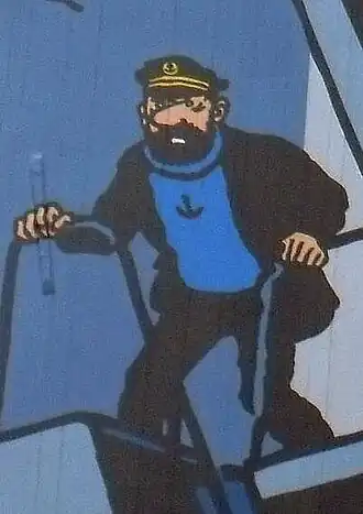 Le capitaine Haddock peint sur un mur de la ville de Bruxelles, d'après une case de L'Affaire Tournesol.