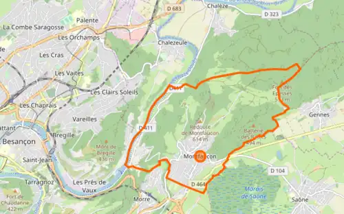 Carte représentant les limites territoriales d'une commune.
