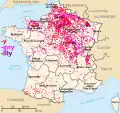 Terminaisons en -y, -igny, -illy. Dans le sud -y n'est pas issu d’-i-acum, par exemple la terminaison -uby dans le Sud-Ouest