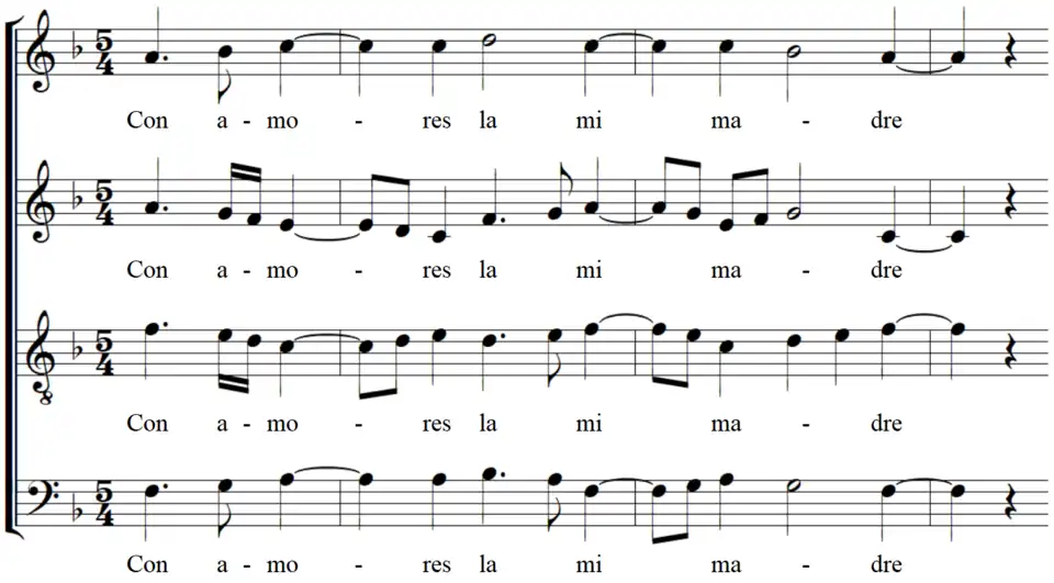 Partition rythme et chant à cinq temps