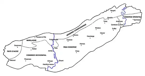 Découpage subrégional de la région condrusienne.