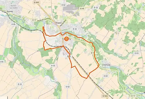 Carte représentant les limites territoriales d'une commune.