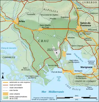 Carte du sud de la France, d'Arles à Salon-de-Provence et de Marignane à la Camargue