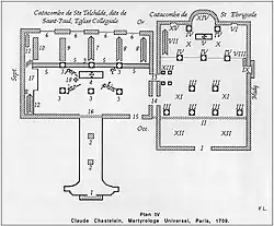 Plan du XIIIe siècle représentant des cryptes et l'emplacement des tombeaux qu'elles sontiennent.