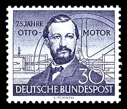 Timbre allemand commémorant l'invention du moteur Otto à quatre temps (1952).