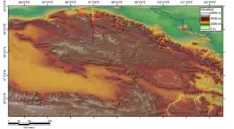 Carte topographique des monts Qilian.