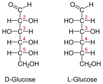 Projection de Fischer des deux énantiomères du glucose.