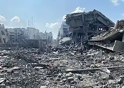 Photographie du quartier d'el-Remal dans la ville de Gaza le 9 octobre 2023, après un bombardement israélien.