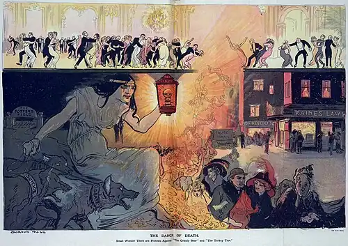 Caricature allégorique sur les méfaits de la danse.