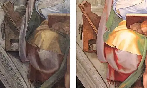 Détail avant et après restauration.