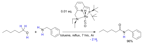Synthèse d'amides à partir d'alcools et d'amines avec libération de H2