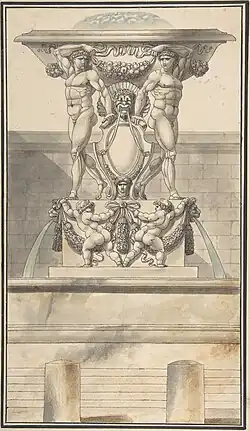 Dessin pour une fontaine, dessin à la plume et lavis, New York, Metropolitan Museum of Art.