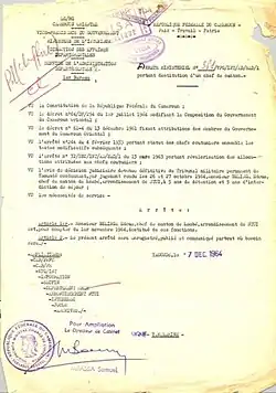 Arrêté ministériel de destitution de Bélinga Edoua.