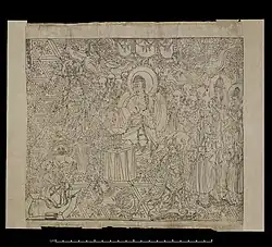 Illustration du Sūtra du Diamant, le plus ancien livre imprimé du monde (868). Xylographie. British Museum